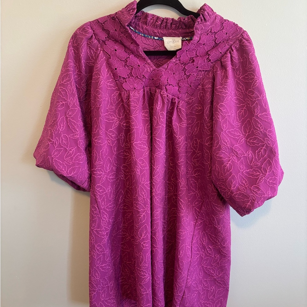Umgee Magenta Mini Dress with Floral Lace Collar